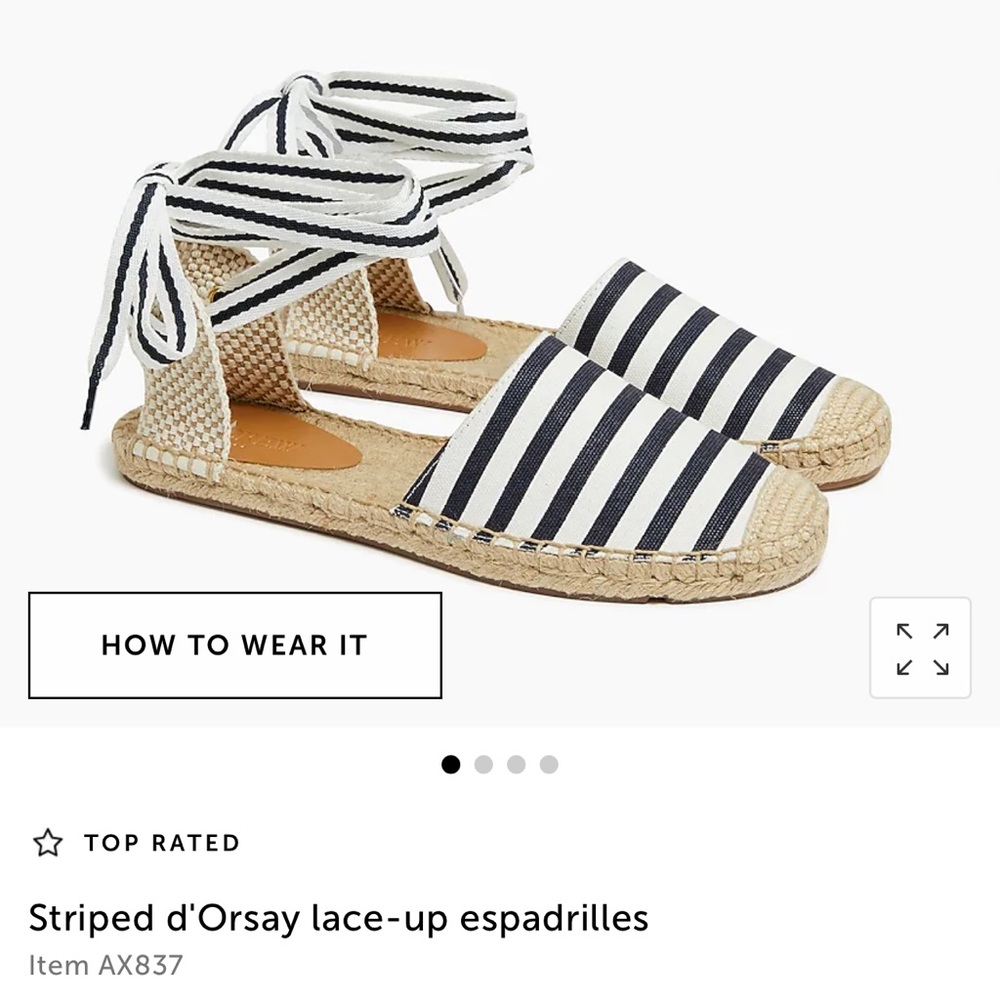 NWOT J. Crew Factory Striped Lace Up D’Orsay Espadrille Flats Size 7